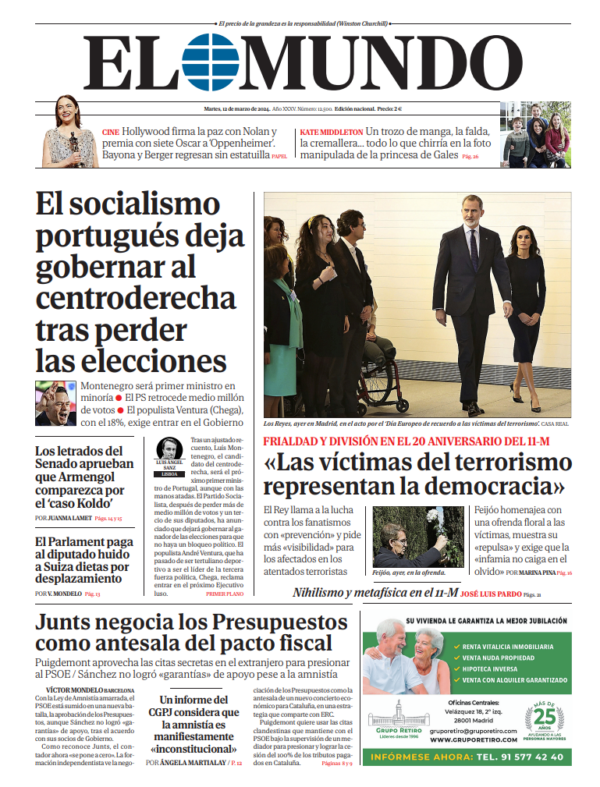 Portada de EL MUNDO del martes 12 de marzo de 2024 | Medios